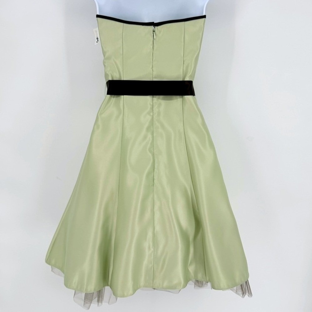 Jessica McClintock Gunne Sax Sage Green Satin Strapless Dress Brown Sash 3 Y2K - Picture 4 of 13